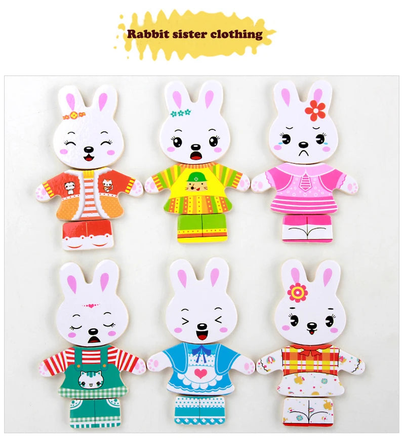 QWZ Little Bear Change Clothes Children's Early Education Wooden Jigsaw Puzzle Dressing Game Baby Puzzle Toys For Children Gift