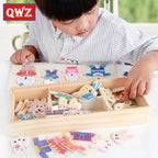 QWZ Little Bear Change Clothes Children's Early Education Wooden Jigsaw Puzzle Dressing Game Baby Puzzle Toys For Children Gift