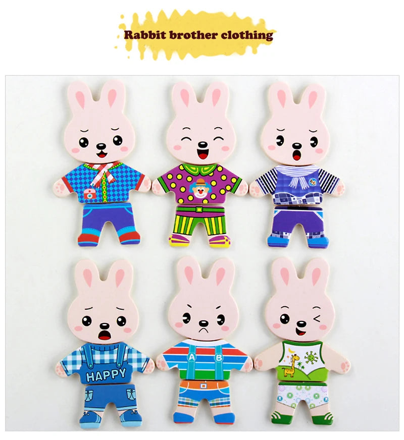 QWZ Little Bear Change Clothes Children's Early Education Wooden Jigsaw Puzzle Dressing Game Baby Puzzle Toys For Children Gift