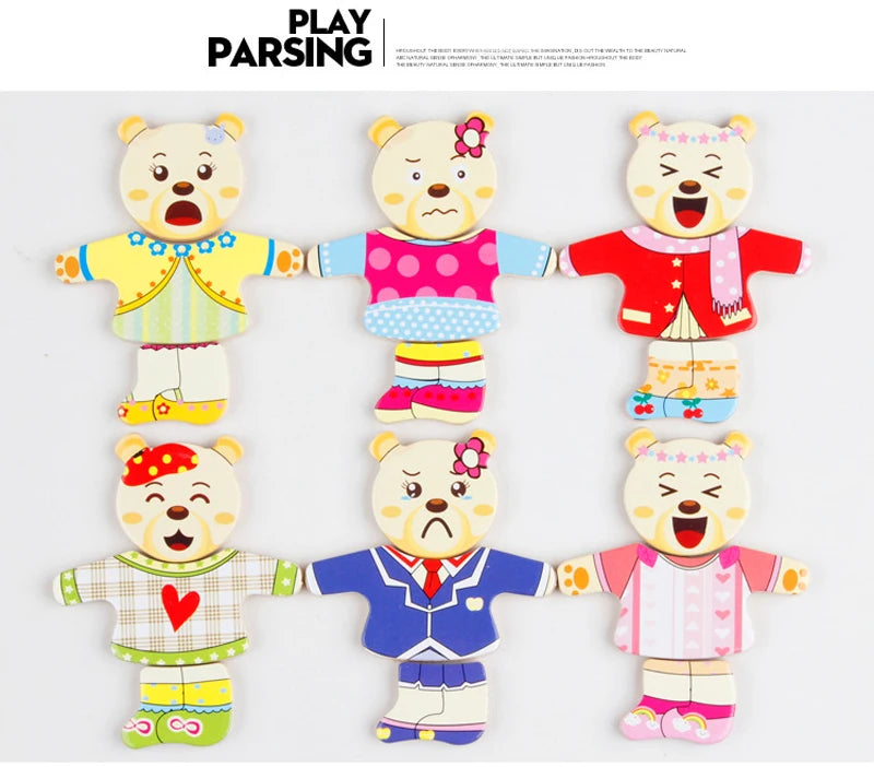 QWZ Little Bear Change Clothes Children's Early Education Wooden Jigsaw Puzzle Dressing Game Baby Puzzle Toys For Children Gift