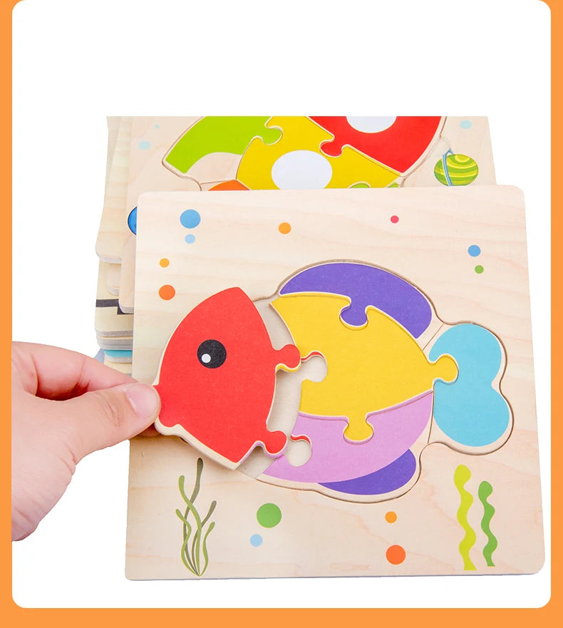 Baby Wooden 3D Puzzles Tangram Shapes Learning Educational Cartoon Animal Intelligence Jigsaw Toys For Children Gift