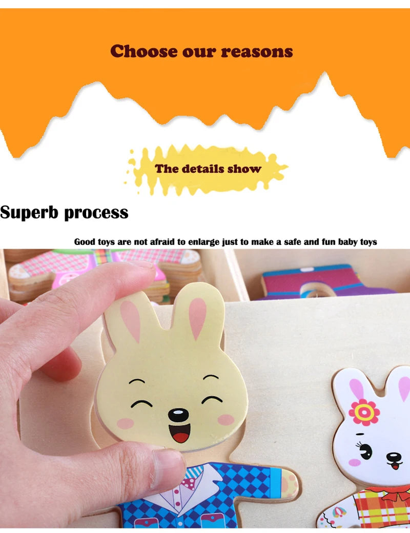 QWZ Little Bear Change Clothes Children's Early Education Wooden Jigsaw Puzzle Dressing Game Baby Puzzle Toys For Children Gift