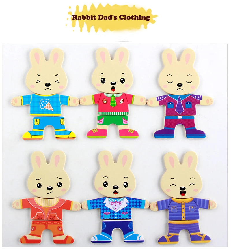 QWZ Little Bear Change Clothes Children's Early Education Wooden Jigsaw Puzzle Dressing Game Baby Puzzle Toys For Children Gift