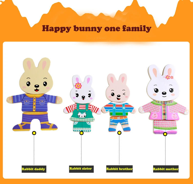 QWZ Little Bear Change Clothes Children's Early Education Wooden Jigsaw Puzzle Dressing Game Baby Puzzle Toys For Children Gift