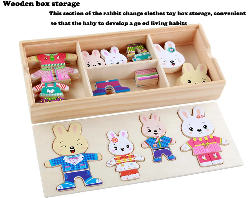 QWZ Little Bear Change Clothes Children's Early Education Wooden Jigsaw Puzzle Dressing Game Baby Puzzle Toys For Children Gift