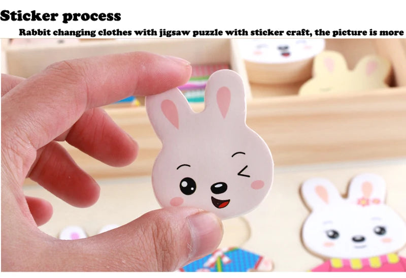 QWZ Little Bear Change Clothes Children's Early Education Wooden Jigsaw Puzzle Dressing Game Baby Puzzle Toys For Children Gift