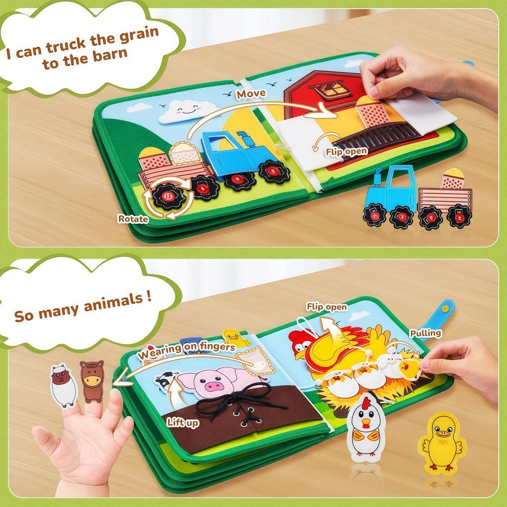 Montessori Quiet Book - Farm Animal Activity Toy with Storytelling for Toddlers, Early Learning Fine Motor Skills