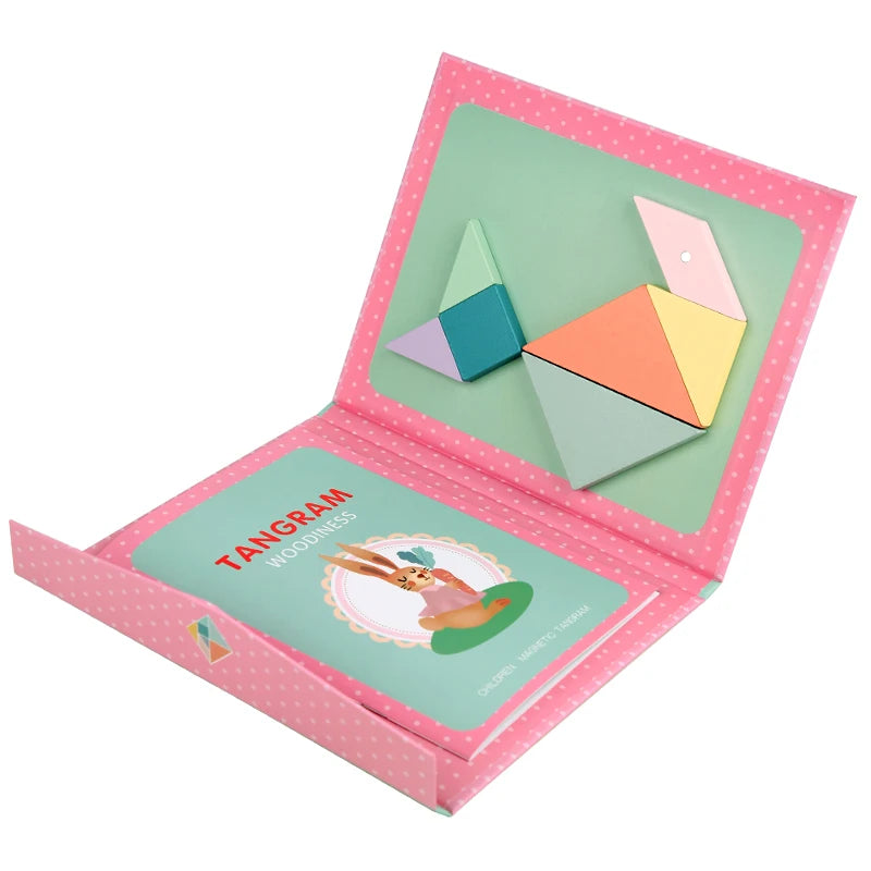 Wooden Magnetic Tangram Puzzle Book for Kids | Educational Travel Puzzle Toy