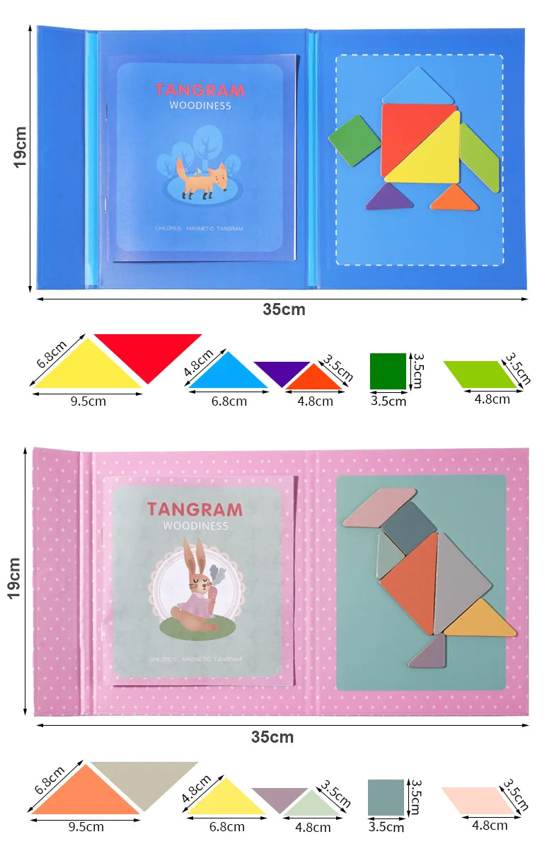 Wooden Magnetic Tangram Puzzle Book for Kids | Educational Travel Puzzle Toy
