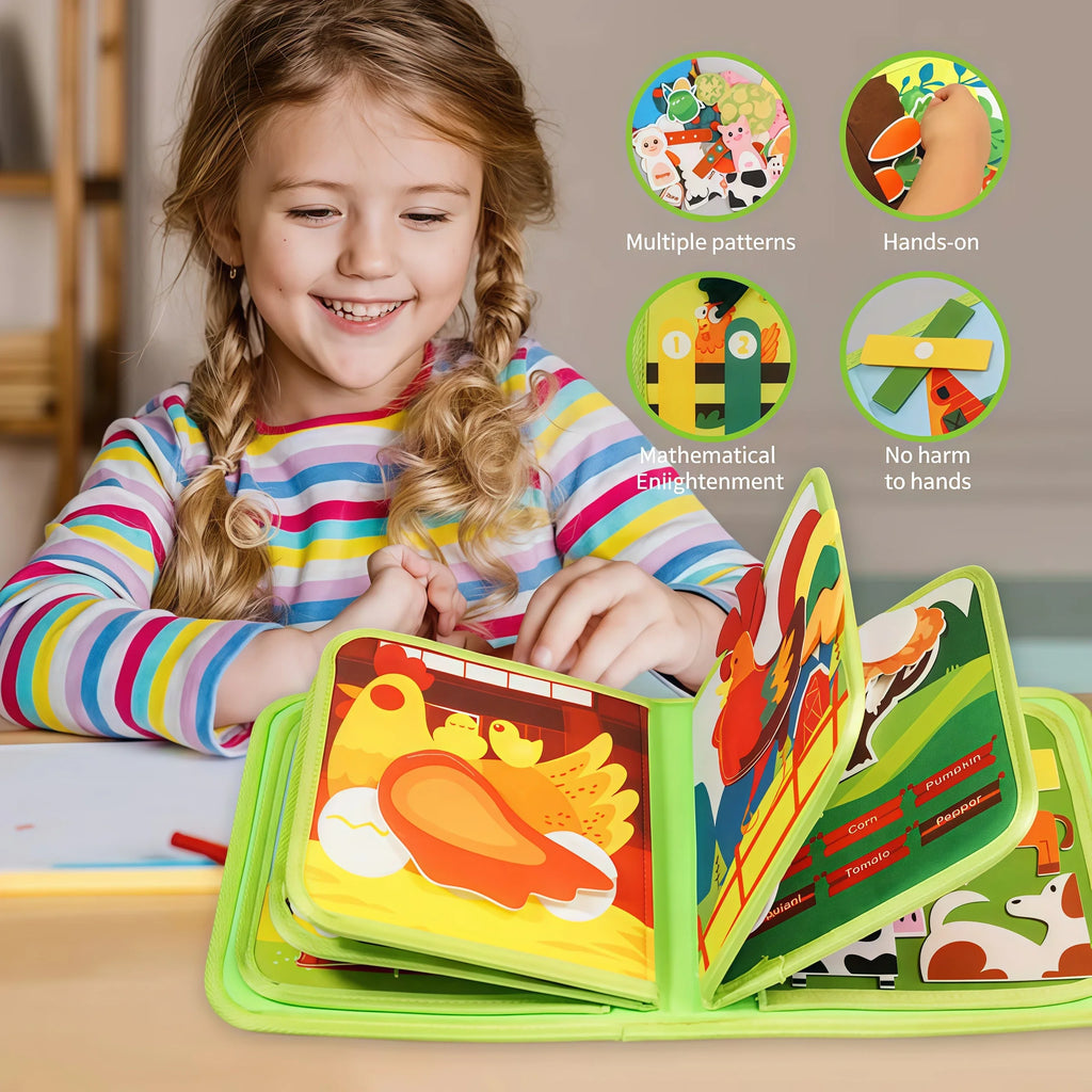 Montessori Quiet Book - Farm Animal Activity Toy with Storytelling for Toddlers, Early Learning Fine Motor Skills