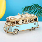 3D Wooden Car Puzzle Retro Bus European Style Campervan DIY Assembly Model Kit Educational Toy for Children Kids Home Decoration