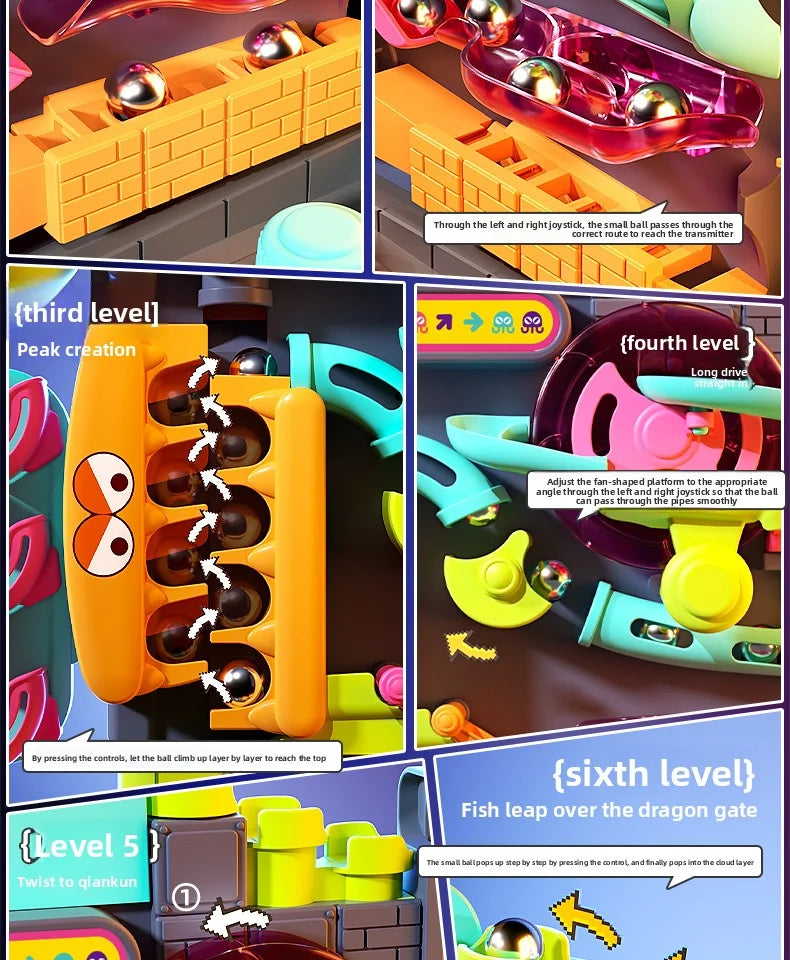 Educational Montessori Toy Multi-Layer Track Adventure Game Rail Rolling Ball Model Interactive Brain for Children Kids
