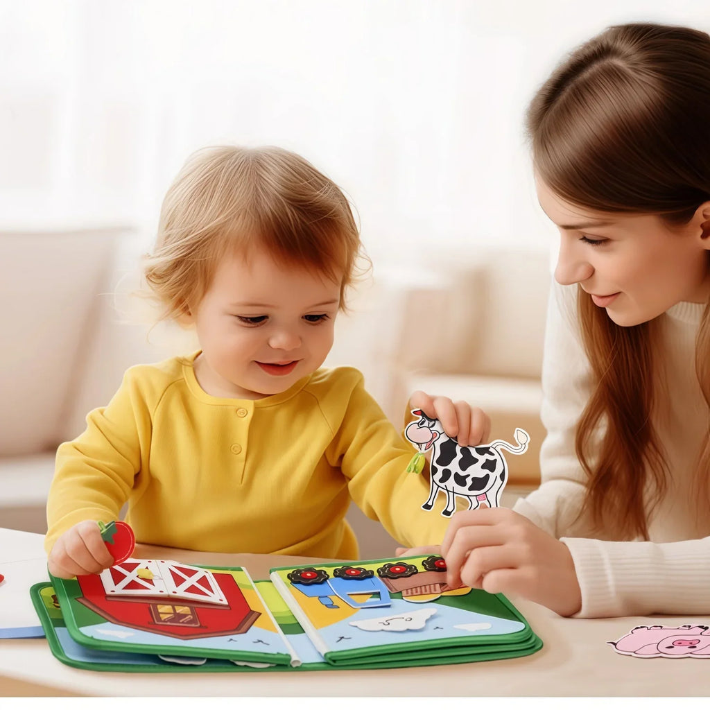 Montessori Quiet Book - Farm Animal Activity Toy with Storytelling for Toddlers, Early Learning Fine Motor Skills