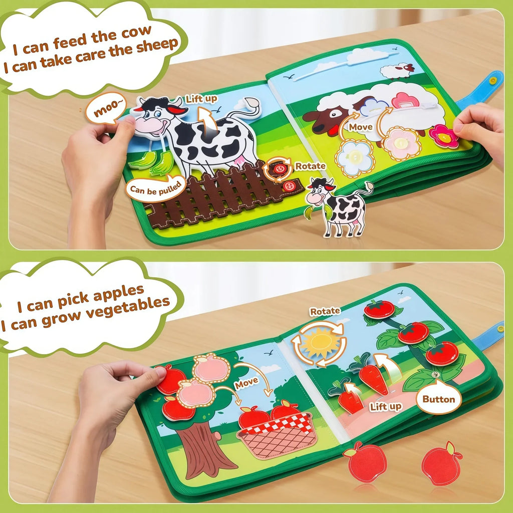 Montessori Quiet Book - Farm Animal Activity Toy with Storytelling for Toddlers, Early Learning Fine Motor Skills