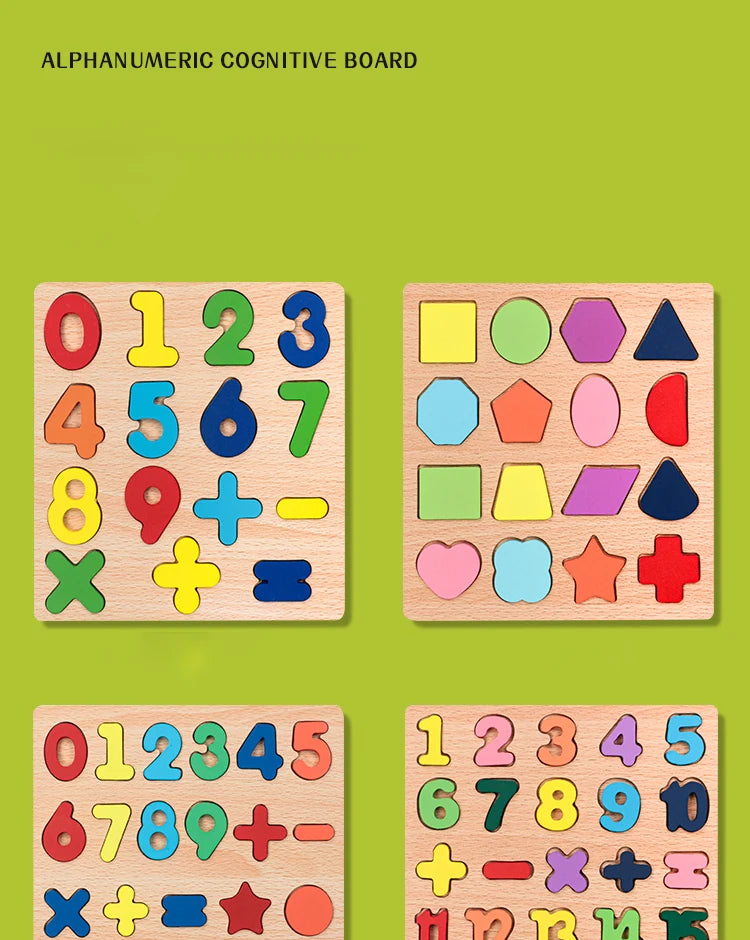 Kids Alphabetic Arithmetic Number Geometric Shapes Wooden Puzzle Montessori Preschool Learning Educational Game Toy for Children