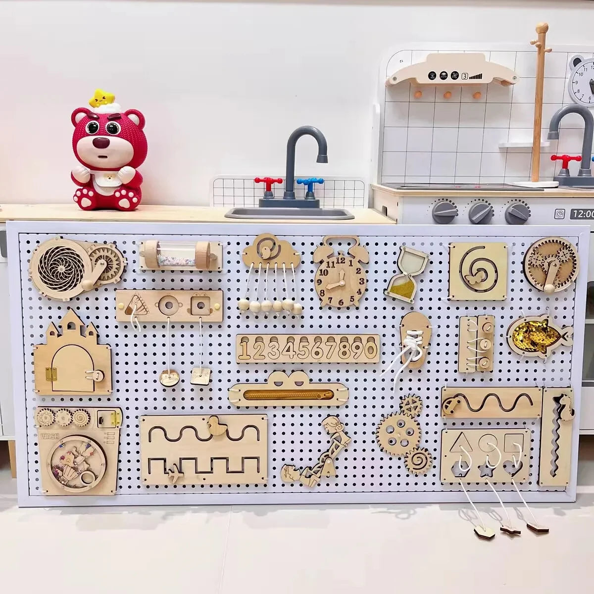 Montessori Busy Board DIY Clock Toy Baby Sensory Toys Busyboard Cognitive Activity Board Accessories For Children Gift