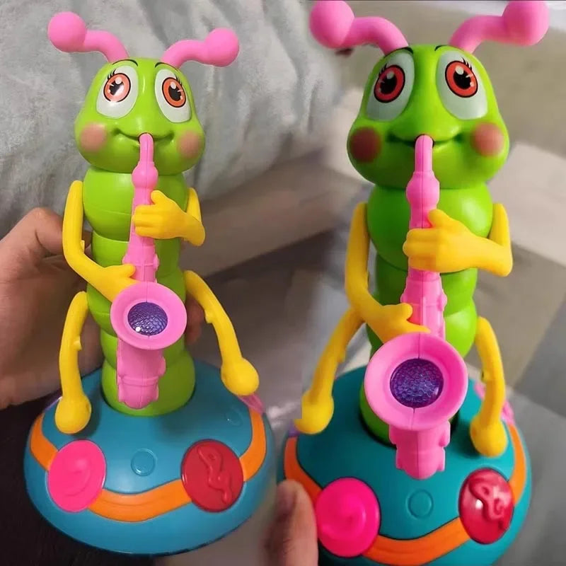 Children's LED Electric Caterpillar Saxophone Toys Wriggle Dancing Saxophone Caterpillar Light Music Early Education Toys Gift