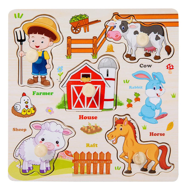 Baby Wooden Puzzles Montessori Toys 1 2 3 Years Toddler Toys Hand Grab Board Alphabet Number Cognition Learning Educational Toys