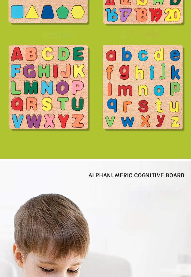 Kids Alphabetic Arithmetic Number Geometric Shapes Wooden Puzzle Montessori Preschool Learning Educational Game Toy for Children