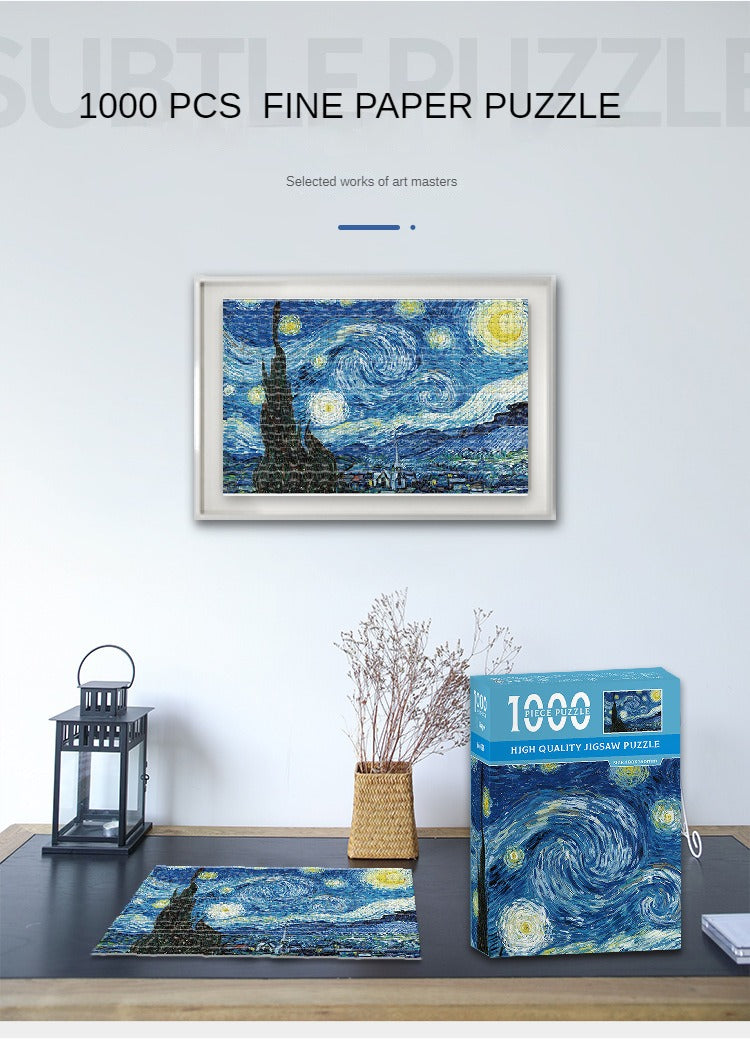 MaxRenard Mini Jigsaw Puzzle 1000 Pieces for Adults Van Gogh The Starry Night Environmentally Friendly Paper Christmas Gift Toy