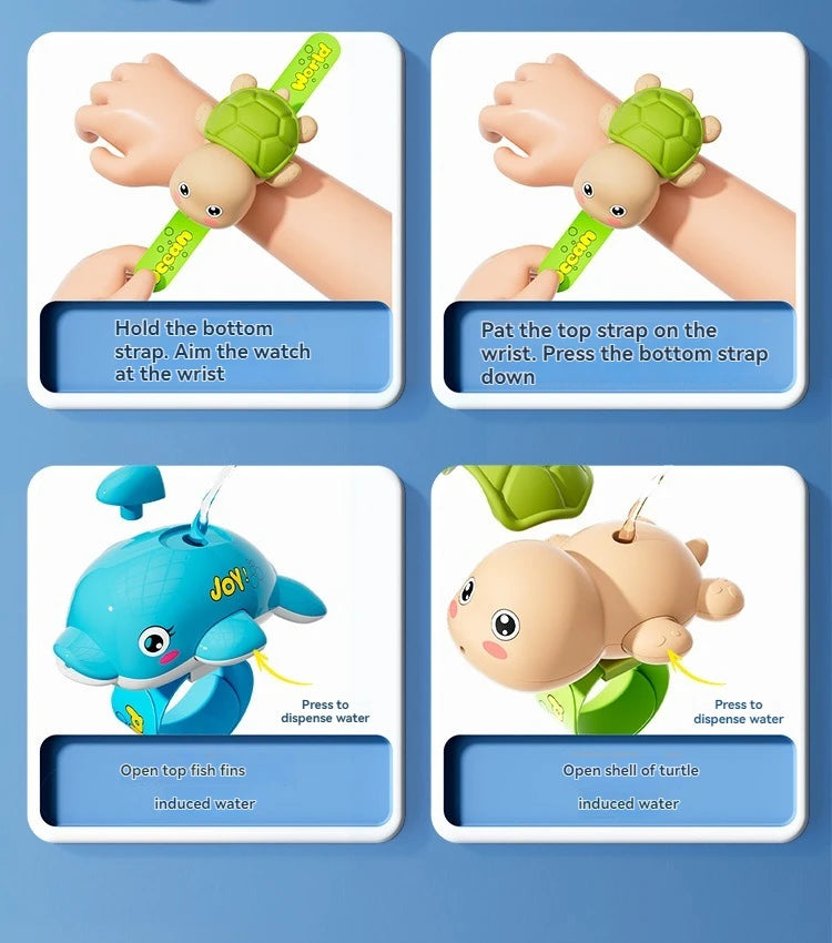 New Turtle or dolphin shaped bracelet water gun, parent-child interaction pressure water jet toy, bath, beach and pool toys