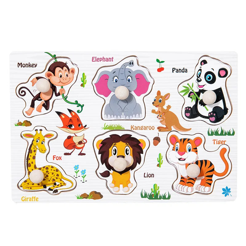 Baby Wooden Puzzles Montessori Toys 1 2 3 Years Toddler Toys Hand Grab Board Alphabet Number Cognition Learning Educational Toys