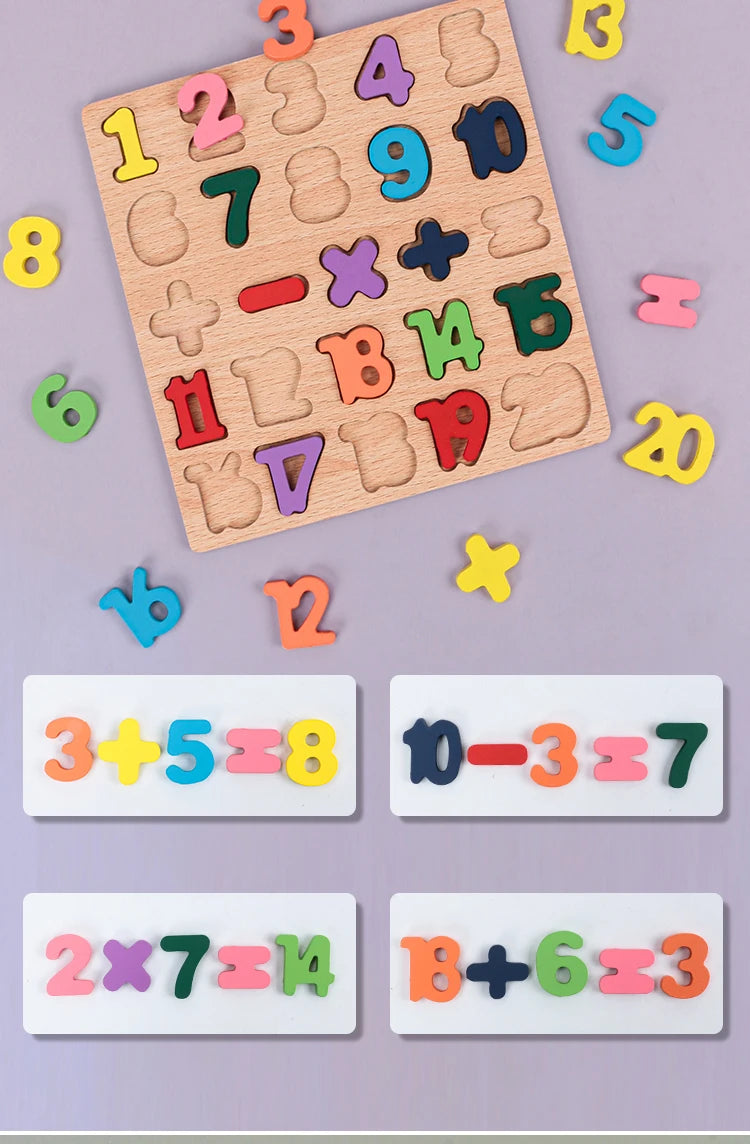 Kids Alphabetic Arithmetic Number Geometric Shapes Wooden Puzzle Montessori Preschool Learning Educational Game Toy for Children