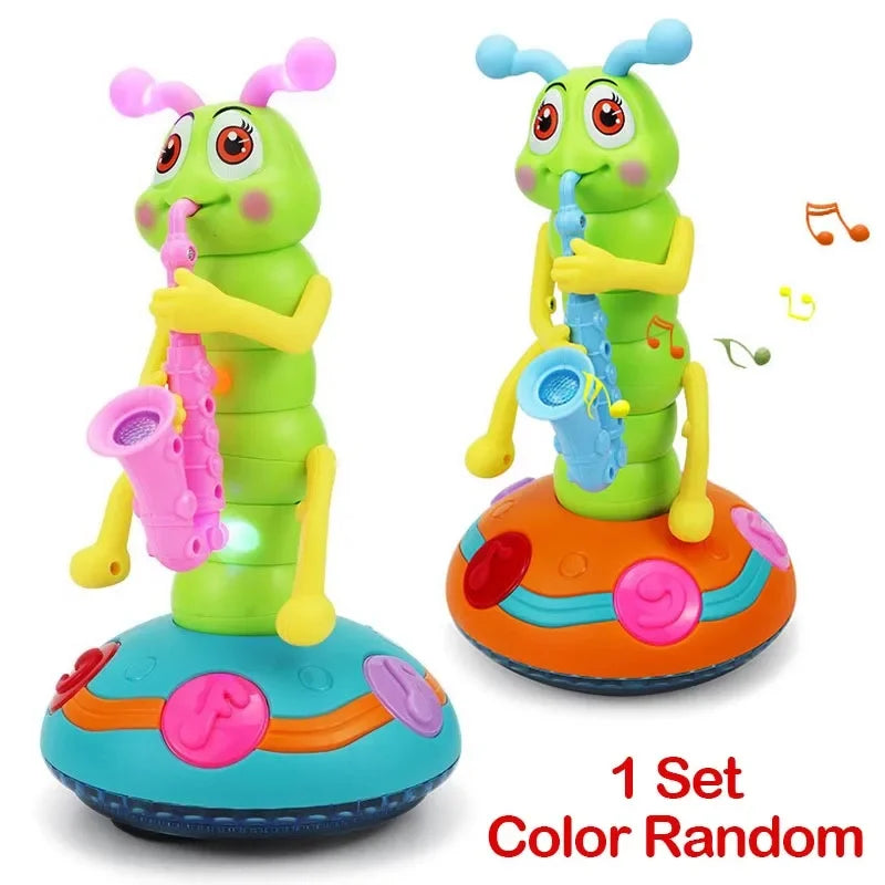 Children's LED Electric Caterpillar Saxophone Toys Wriggle Dancing Saxophone Caterpillar Light Music Early Education Toys Gift