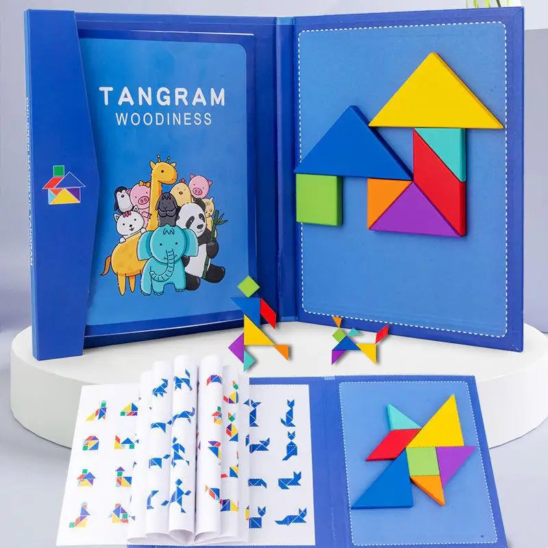 Wooden Magnetic Tangram Puzzle Book for Kids | Educational Travel Puzzle Toy