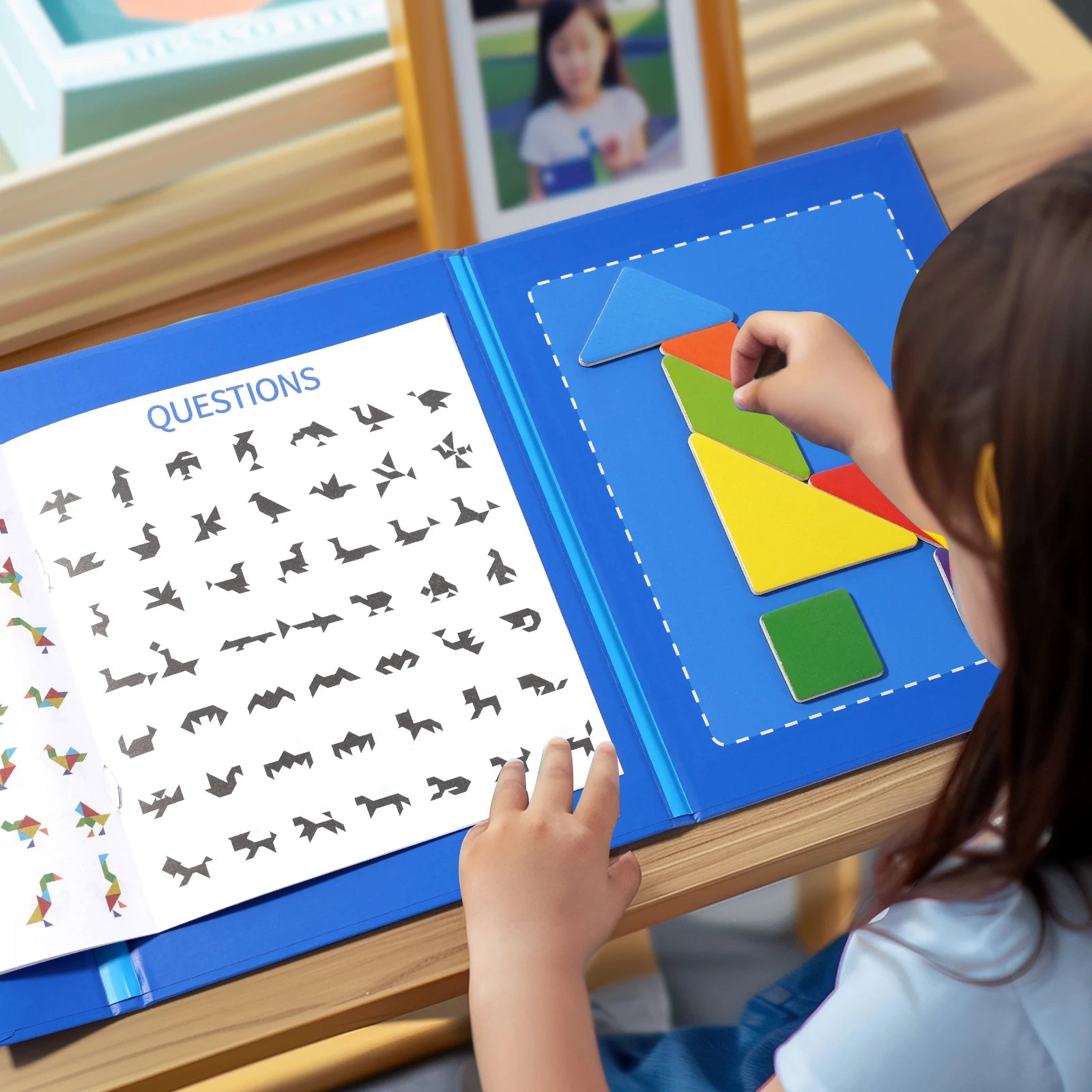 Wooden Magnetic Tangram Puzzle Book for Kids | Educational Travel Puzzle Toy