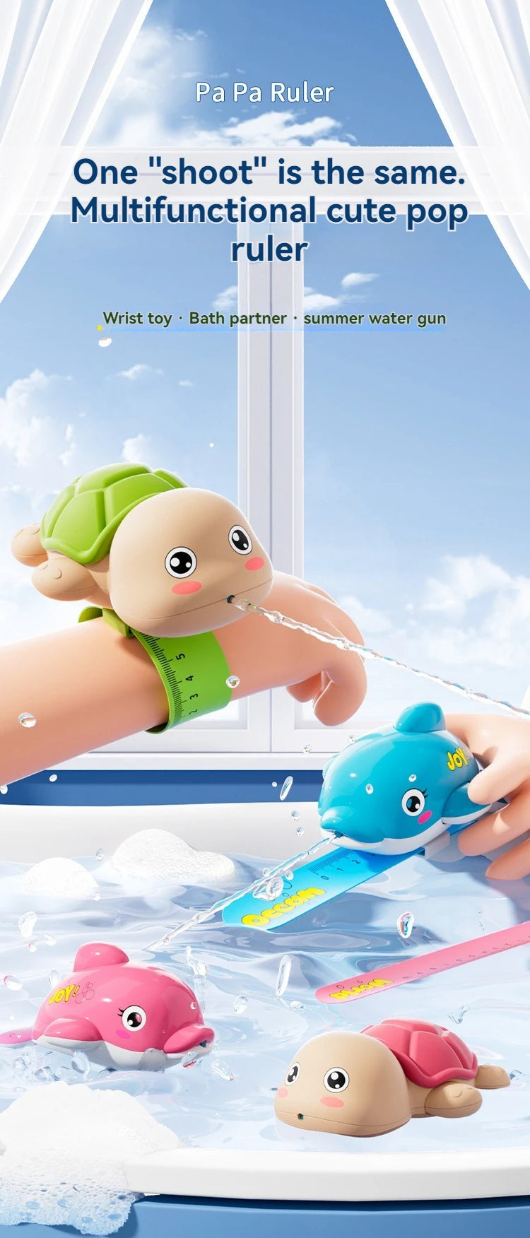 New Turtle or dolphin shaped bracelet water gun, parent-child interaction pressure water jet toy, bath, beach and pool toys