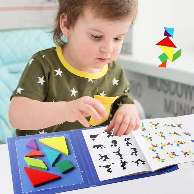 Wooden Magnetic Tangram Puzzle Book for Kids | Educational Travel Puzzle Toy
