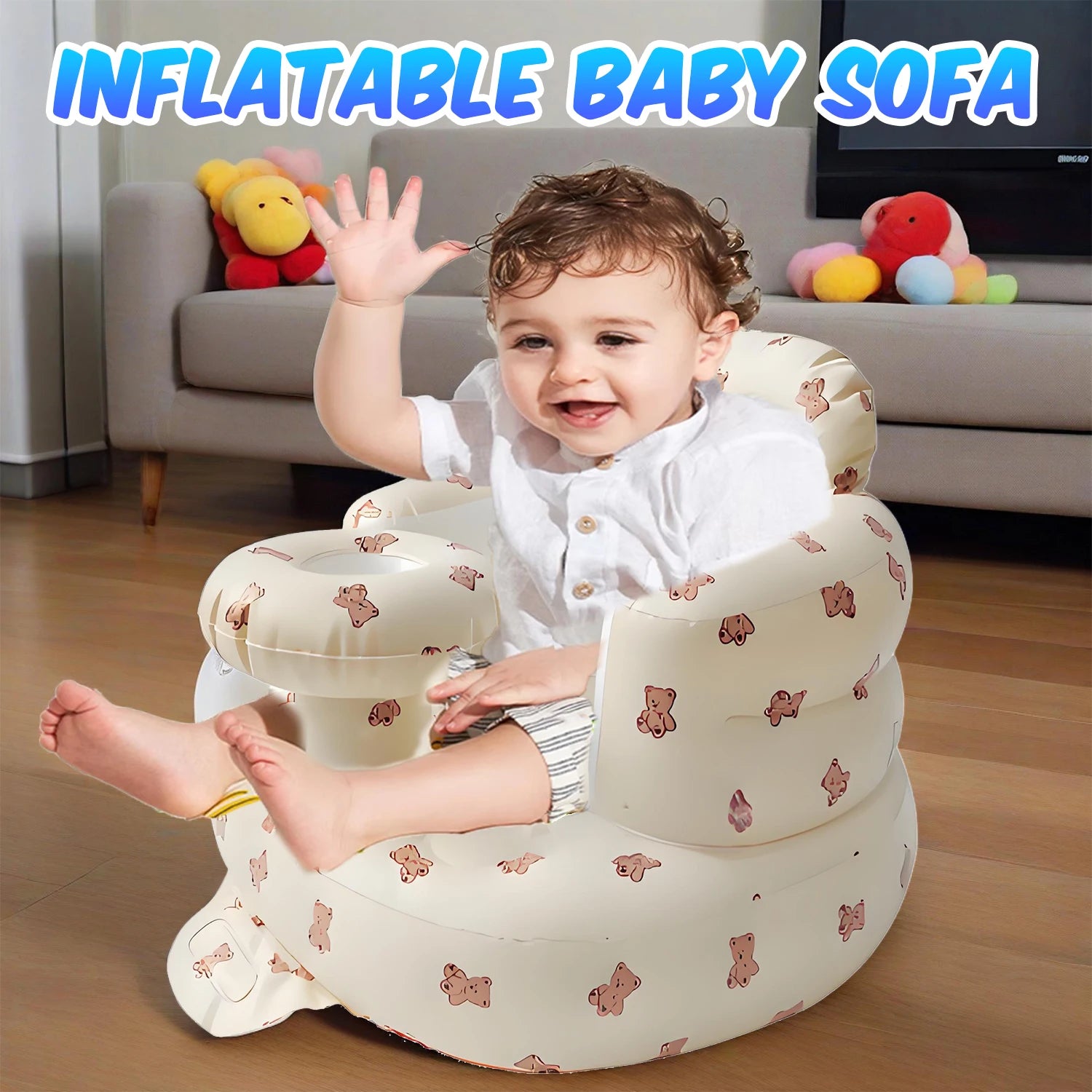 New Inflatable Baby Seat with Full Enclosure Comfortable PVC Sit Me Up Baby Chair Built in Air Pump Blow Up Sitting Sofa