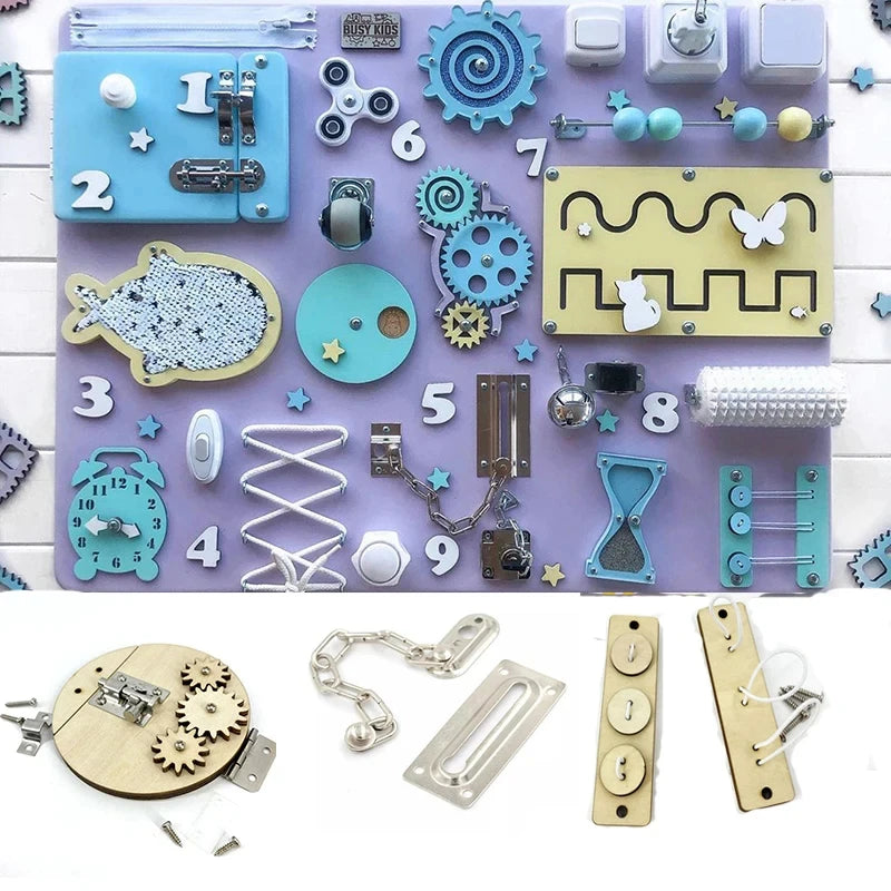 Montessori Busy Board DIY Clock Toy Baby Sensory Toys Busyboard Cognitive Activity Board Accessories For Children Gift