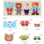 QWZ Little Bear Change Clothes Children's Early Education Wooden Jigsaw Puzzle Dressing Game Baby Puzzle Toys For Children Gift