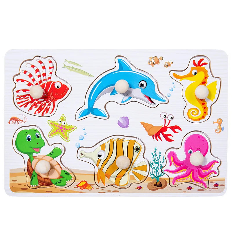 Baby Wooden Puzzles Montessori Toys 1 2 3 Years Toddler Toys Hand Grab Board Alphabet Number Cognition Learning Educational Toys
