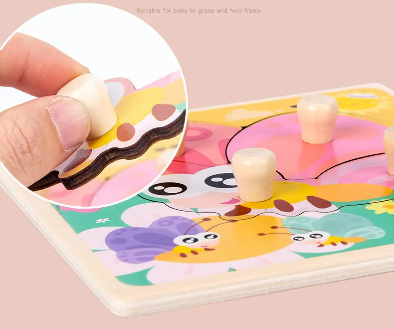Baby Wooden Puzzles Montessori Toys 1 2 3 Years Toddler Toys Hand Grab Board Alphabet Number Cognition Learning Educational Toys