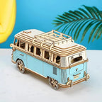 3D Wooden Car Puzzle Retro Bus European Style Campervan DIY Assembly Model Kit Educational Toy for Children Kids Home Decoration