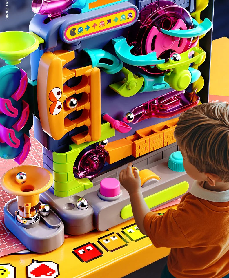 Educational Montessori Toy Multi-Layer Track Adventure Game Rail Rolling Ball Model Interactive Brain for Children Kids
