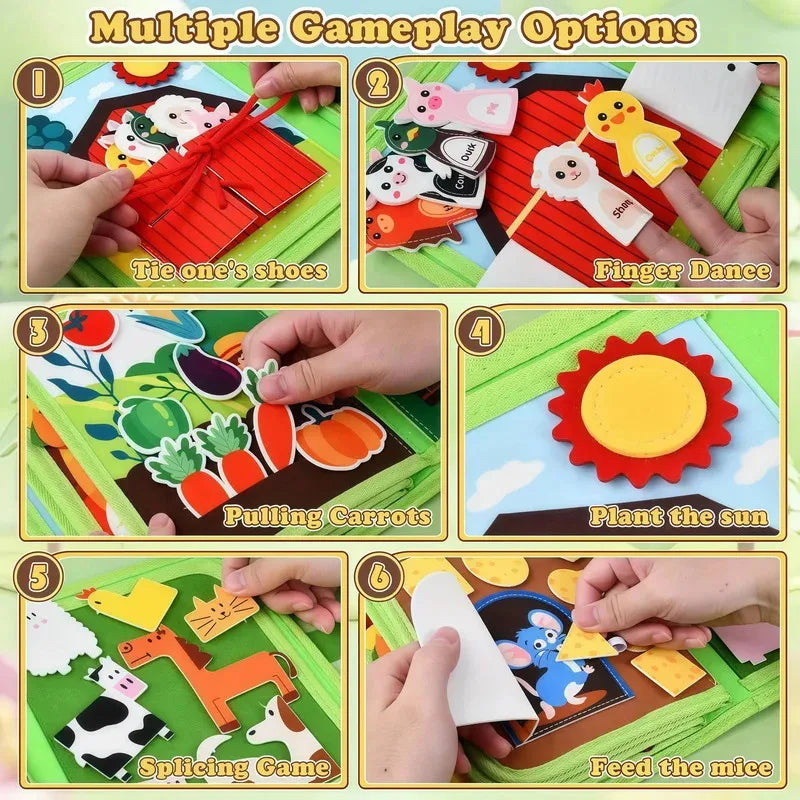 Montessori Quiet Book - Farm Animal Activity Toy with Storytelling for Toddlers, Early Learning Fine Motor Skills