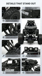 2WD RC Monster Truck with Spray & LED Light 2.4GHz Off-Road Remote Control Cars High Speed Climbing Vehicle Toys for Kids Adults