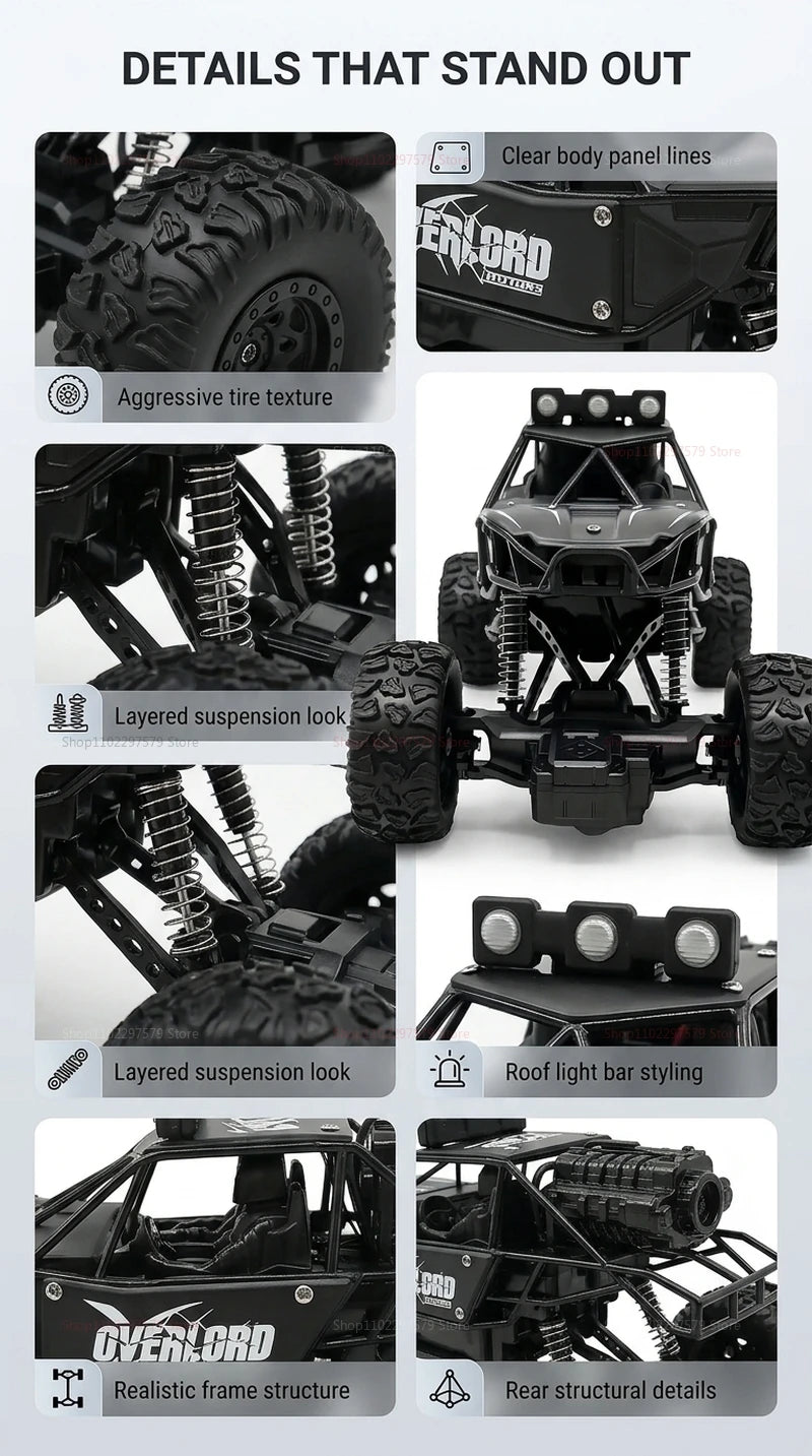 2WD RC Monster Truck with Spray & LED Light 2.4GHz Off-Road Remote Control Cars High Speed Climbing Vehicle Toys for Kids Adults