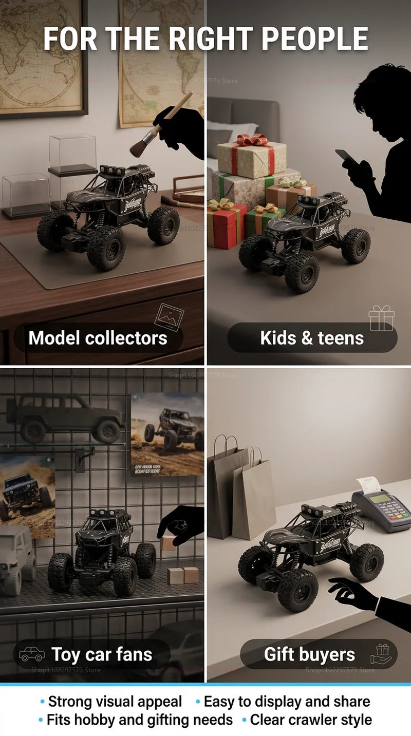 2WD RC Monster Truck with Spray & LED Light 2.4GHz Off-Road Remote Control Cars High Speed Climbing Vehicle Toys for Kids Adults