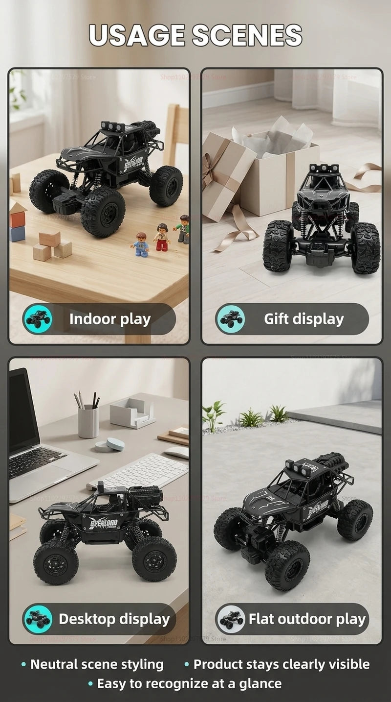 2WD RC Monster Truck with Spray & LED Light 2.4GHz Off-Road Remote Control Cars High Speed Climbing Vehicle Toys for Kids Adults