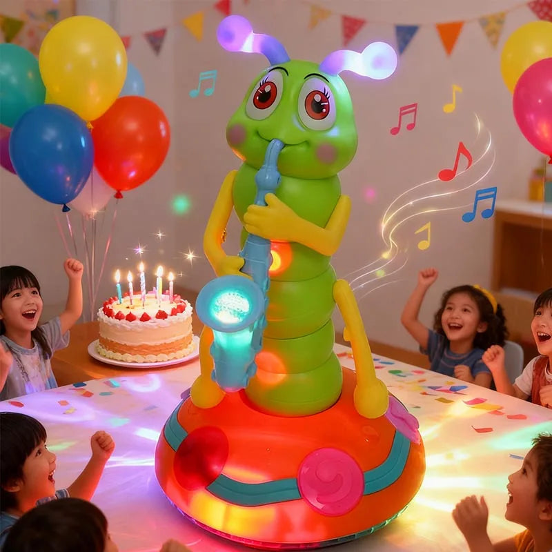 Children's LED Electric Caterpillar Saxophone Toys Wriggle Dancing Saxophone Caterpillar Light Music Early Education Toys Gift