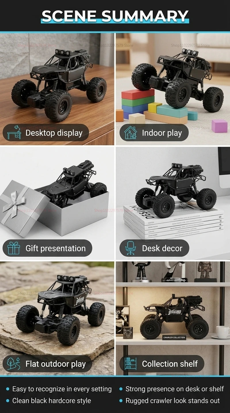 2WD RC Monster Truck with Spray & LED Light 2.4GHz Off-Road Remote Control Cars High Speed Climbing Vehicle Toys for Kids Adults