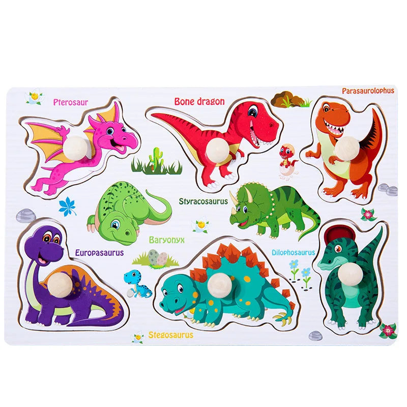 Baby Wooden Puzzles Montessori Toys 1 2 3 Years Toddler Toys Hand Grab Board Alphabet Number Cognition Learning Educational Toys