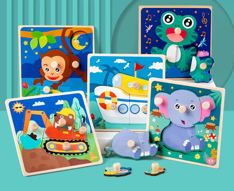 Baby Wooden Puzzles Montessori Toys 1 2 3 Years Toddler Toys Hand Grab Board Alphabet Number Cognition Learning Educational Toys