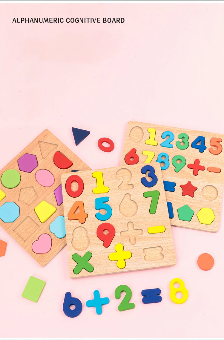 Kids Alphabetic Arithmetic Number Geometric Shapes Wooden Puzzle Montessori Preschool Learning Educational Game Toy for Children