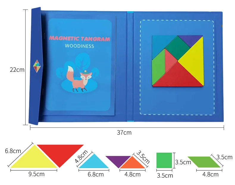 Wooden Magnetic Tangram Puzzle Book for Kids | Educational Travel Puzzle Toy